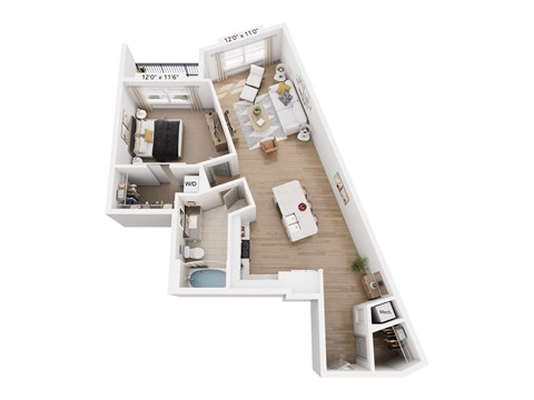 Floor plan for 1 bed, 1 bath, 825 sqft